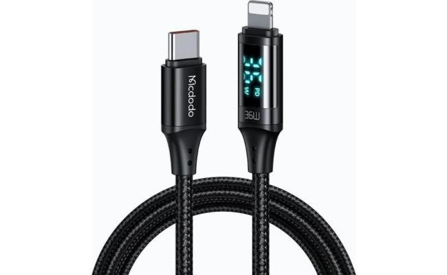 Mcdodo CA-1030 Digital Display 36W Type-C To Lightning Cable Data Cable 1.2m for iPhone (Black)
